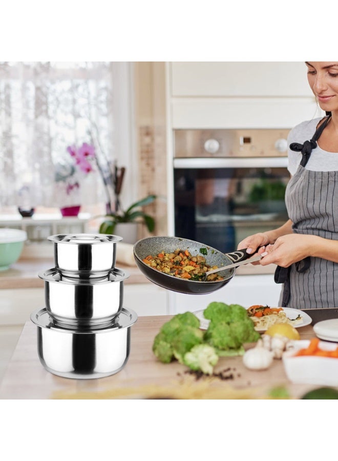 طقم أوعية متعددة الأغراض من الفولاذ المقاوم للصدأ - أوعية للطبخ والتقديم والتتبيل بثلاثة أحجام عملية - 16 سم، 18 سم، و20 سم - Image 2